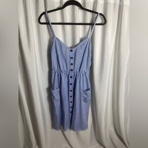 Epretty Women’s Plus Size 2XL Blue Strip Sleeveless Dress Smock Faux Button NWT